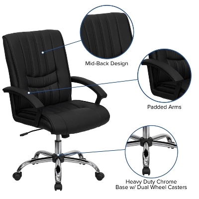 Flash Furniture Mid-Back Black LeatherSoft Swivel Manager's Office Chair With Arms 2 Flash Furniture Mid-Back Black LeatherSoft Swivel Manager's Office Chair With Arms - Image 2