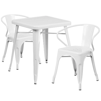 Flash Furniture Commercial Grade 23.75" Square Metal Indoor-Outdoor Table Set With 2 Arm Chairs 1 Flash Furniture Commercial Grade 23.75" Square Metal Indoor-Outdoor Table Set With 2 Arm Chairs