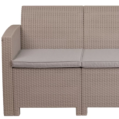 Flash Furniture Faux Rattan Sofa With All-Weather Cushions 5 Flash Furniture Faux Rattan Sofa With All-Weather Cushions - Image 5