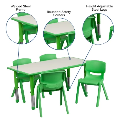 Flash Furniture 23.625"W X 47.25"L Rectangular Plastic Height Adjustable Activity Table Set With 4 Chairs 2 Flash Furniture 23.625"W X 47.25"L Rectangular Plastic Height Adjustable Activity Table Set With 4 Chairs - Image 2