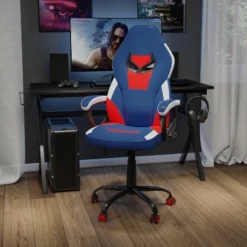 Flash Furniture Ergonomic PC Office Computer Chair - Adjustable Red & Blue Designer Gaming Chair - 360° Swivel - Red Dual Wheel Casters