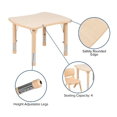 Flash Furniture 21.875"W X 26.625"L Rectangular Plastic Height Adjustable Activity Table Set With 2 Chairs 5 Flash Furniture 21.875"W X 26.625"L Rectangular Plastic Height Adjustable Activity Table Set With 2 Chairs - Image 5