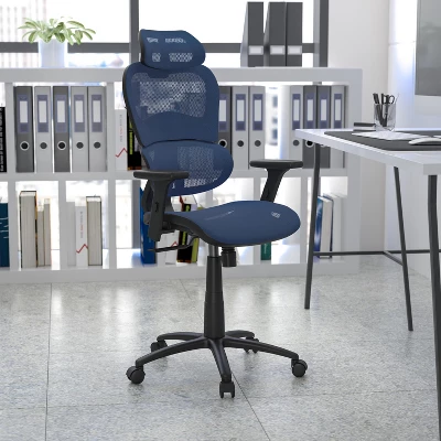 Flash Furniture Ergonomic Mesh Office Chair With 2-to-1 Synchro-Tilt, Adjustable Headrest, Lumbar Support, And Adjustable Pivot Arms 1 Flash Furniture Ergonomic Mesh Office Chair With 2-to-1 Synchro-Tilt, Adjustable Headrest, Lumbar Support, And Adjustable Pivot Arms