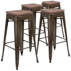 Flash Furniture 30" High Metal Indoor Bar Stool With Wood Seat - Stackable Set Of 4 -Furniture GUEST 9e368941 df4e 48e2 a89b 2c7ae48c704f