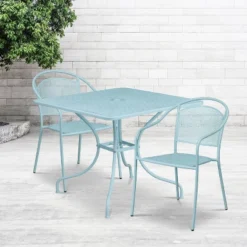 Flash Furniture Oia Commercial Grade 35.5" Square Indoor-Outdoor Steel Patio Table Set With 2 Round Back Chairs