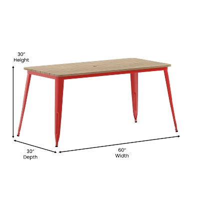 Flash Furniture Declan Commercial Indoor/Outdoor Dining Table With Umbrella Hole, 30" X 60" All Weather Poly Resin Top And Steel Base 5 Flash Furniture Declan Commercial Indoor/Outdoor Dining Table With Umbrella Hole, 30" X 60" All Weather Poly Resin Top And Steel Base - Image 5