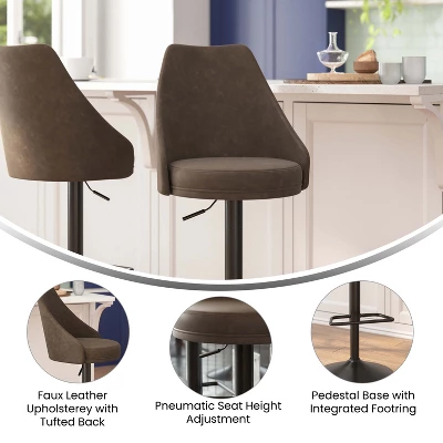 Flash Furniture Chrishelle Set Of 2 Commercial Adjustable Height Barstools With Upholstered Tufted Seats And Pedestal Base With Footring, Black 5 Flash Furniture Chrishelle Set Of 2 Commercial Adjustable Height Barstools With Upholstered Tufted Seats And Pedestal Base With Footring, Black - Image 5
