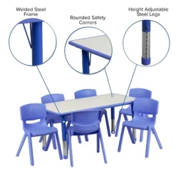 Flash Furniture 23.625"W X 47.25"L Rectangular Plastic Height Adjustable Activity Table Set With 6 Chairs 18 Flash Furniture 23.625"W X 47.25"L Rectangular Plastic Height Adjustable Activity Table Set With 6 Chairs -Furniture GUEST 9fdef203 9279 45d6 99d2 9c205d902779