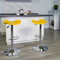 Flash Furniture Contemporary Vinyl Adjustable Height Barstool With Wavy Seat And Chrome Base