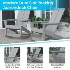 Flash Furniture Finn Modern Commercial Grade All-Weather 2-Slat Poly Resin Wood Rocking Adirondack Chair With Rust Resistant Stainless Steel Hardware -Furniture GUEST a0404269 6e23 4535 930f 442445fe9de9