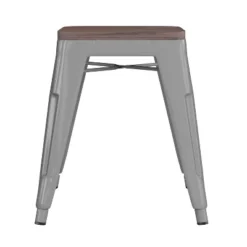 Flash Furniture 18" Backless Table Height Stool With Wooden Seat, Stackable Metal Indoor Dining Stool, Commercial Grade - Set Of 4 -Furniture GUEST a10f631e 5e5d 4724 97fe 978decdf24bb