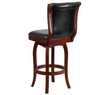 Flash Furniture 30'' High Wood Barstool With Button Tufted Back And LeatherSoft Swivel Seat 1 Flash Furniture 30'' High Wood Barstool With Button Tufted Back And LeatherSoft Swivel Seat