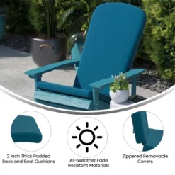 Flash Furniture Charlestown Set Of 2 All-Weather Poly Resin Wood Adirondack Chairs With Cushions For Deck, Porch, And Patio -Furniture GUEST a214f9db ab46 4b18 a5d4 f5d25ec22d9b