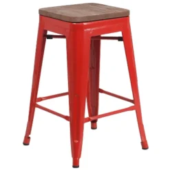 Flash Furniture 24" High Backless Metal Counter Height Stool With Square Wood Seat -Furniture GUEST a2548d68 4da9 4fbc a113 2e5819096218