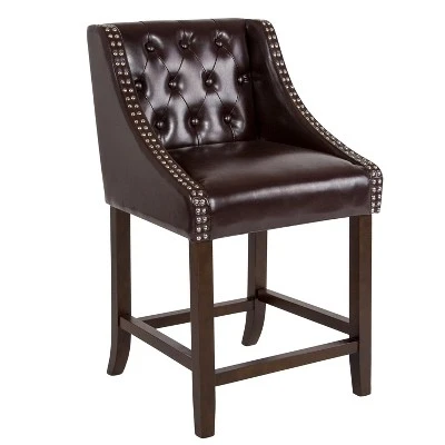 Flash Furniture Carmel Series 24" High Transitional Tufted Walnut Counter Height Stool With Accent Nail Trim 11 Flash Furniture Carmel Series 24" High Transitional Tufted Walnut Counter Height Stool With Accent Nail Trim - Image 11