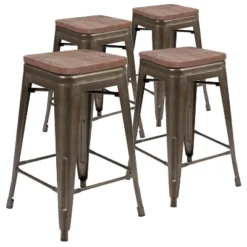 Flash Furniture 24" High Metal Counter-Height, Indoor Bar Stool With Wood Seat - Stackable Set Of 4 -Furniture GUEST a2e54c9b 3250 4a22 9a27 16a551f6ec58