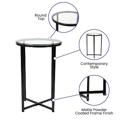 Flash Furniture Greenwich Collection End Table - Modern Clear Glass Accent Table With Crisscross Matte Black Frame 2 Flash Furniture Greenwich Collection End Table - Modern Clear Glass Accent Table With Crisscross Matte Black Frame - Image 2