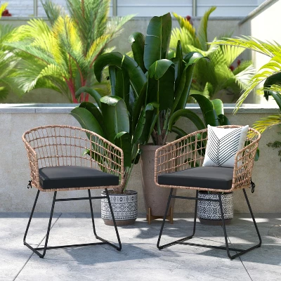 Flash Furniture Devon Set Of 2 Indoor/Outdoor Patio Boho Club Chairs, Rope With PE Wicker Rattan, Cushions And Sled Base 1 Flash Furniture Devon Set Of 2 Indoor/Outdoor Patio Boho Club Chairs, Rope With PE Wicker Rattan, Cushions And Sled Base
