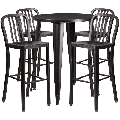 Flash Furniture Commercial Grade 30" Round Metal Indoor-Outdoor Bar Table Set With 4 Vertical Slat Back Stools 5 Flash Furniture Commercial Grade 30" Round Metal Indoor-Outdoor Bar Table Set With 4 Vertical Slat Back Stools - Image 5