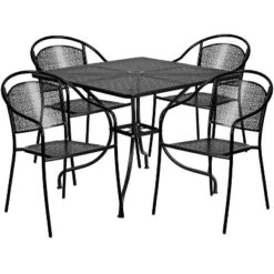 Flash Furniture Oia Commercial Grade 35.5" Square Indoor-Outdoor Steel Patio Table Set With 4 Round Back Chairs -Furniture GUEST a3d9b8fe dea4 4d6c 8f8f 6bb0c43990eb