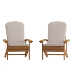Flash Furniture Charlestown Set Of 2 All-Weather Poly Resin Wood Adirondack Chairs With Cushions For Deck, Porch, And Patio -Furniture GUEST a3f9f3fe 53d9 4456 8ba2 6145aec49483