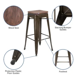 Flash Furniture 30" High Metal Indoor Bar Stool With Wood Seat - Stackable Set Of 4 -Furniture GUEST a45b11a3 da18 49b6 bef5 83375ca1a10c
