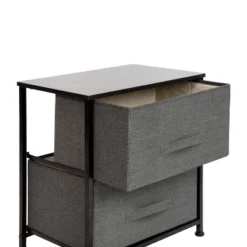 Flash Furniture 2 Drawer Wood Top Nightstand Storage Organizer With Cast Iron Frame And Dark Easy Pull Fabric Drawers -Furniture GUEST a4b30040 2852 4544 a574 3ac65d78664b