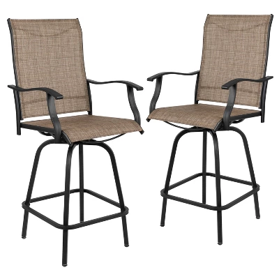 Flash Furniture Valerie Patio Bar Height Stools Set Of 2, All-Weather Textilene Swivel Patio Stools And Deck Chairs With High Back & Armrests 13 Flash Furniture Valerie Patio Bar Height Stools Set Of 2, All-Weather Textilene Swivel Patio Stools And Deck Chairs With High Back & Armrests - Image 13