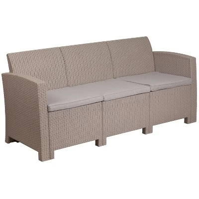 Flash Furniture Faux Rattan Sofa With All-Weather Cushions 10 Flash Furniture Faux Rattan Sofa With All-Weather Cushions - Image 10