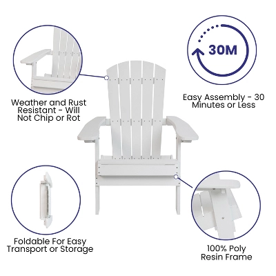 Flash Furniture Charlestown All-Weather Poly Resin Indoor/Outdoor Folding Adirondack Chair 4 Flash Furniture Charlestown All-Weather Poly Resin Indoor/Outdoor Folding Adirondack Chair - Image 4