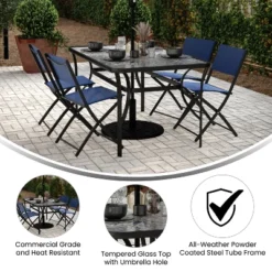 Flash Furniture Tory Commercial Grade Patio Table With Tempered Glass Top With Umbrella Hole And Steel Tube Frame -Furniture GUEST a6420165 30c8 42fa 9251 b8399baf7124