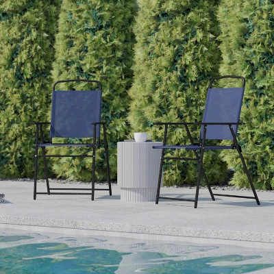 Flash Furniture Set Of 2 Mystic Folding Patio Sling Chairs, Outdoor Textilene Lawn Chairs With Armrests 5 Flash Furniture Set Of 2 Mystic Folding Patio Sling Chairs, Outdoor Textilene Lawn Chairs With Armrests - Image 5