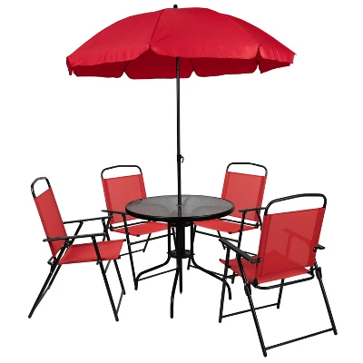 Flash Furniture Nantucket 6 Piece Patio Garden Set With Table, Umbrella And 4 Folding Chairs 17 Flash Furniture Nantucket 6 Piece Patio Garden Set With Table, Umbrella And 4 Folding Chairs - Image 17