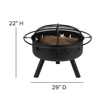 Flash Furniture 3 Piece Charlestown Poly Resin Wood Adirondack Chair Set With Fire Pit - Star And Moon Fire Pit With Mesh Cover 6 Flash Furniture 3 Piece Charlestown Poly Resin Wood Adirondack Chair Set With Fire Pit - Star And Moon Fire Pit With Mesh Cover - Image 6
