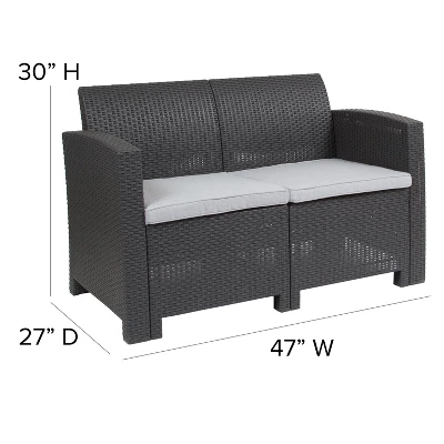 Flash Furniture Faux Rattan Loveseat With All-Weather Cushions 3 Flash Furniture Faux Rattan Loveseat With All-Weather Cushions - Image 3