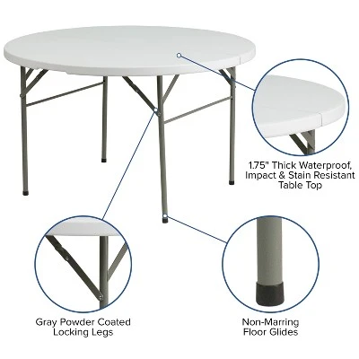 Flash Furniture 4-Foot Round Bi-Fold Granite White Plastic Banquet And Event Folding Table With Carrying Handle 2 Flash Furniture 4-Foot Round Bi-Fold Granite White Plastic Banquet And Event Folding Table With Carrying Handle - Image 2