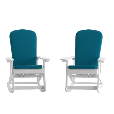Flash Furniture Savannah Set Of 2 All-Weather Poly Resin Wood Adirondack Rocking Chairs With Cushions For Deck, Porch, And Patio 18 Flash Furniture Savannah Set Of 2 All-Weather Poly Resin Wood Adirondack Rocking Chairs With Cushions For Deck, Porch, And Patio - Image 18