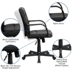 Mid-Back LeatherSoft Swivel Task Office Chair With Arms Black - Flash Furniture -Furniture GUEST a8b1744b 817c 4599 bacf f08bc9f108d9