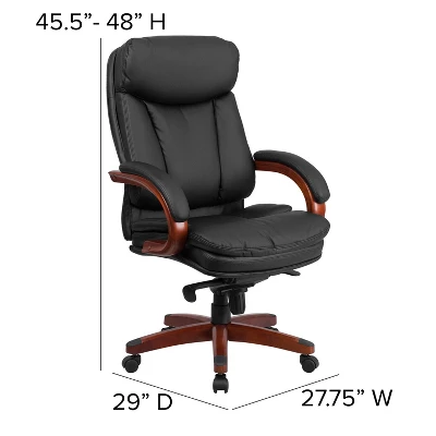 Flash Furniture High Back Black LeatherSoft Executive Ergonomic Office Chair With Synchro-Tilt Mechanism, Mahogany Wood Base And Arms 3 Flash Furniture High Back Black LeatherSoft Executive Ergonomic Office Chair With Synchro-Tilt Mechanism, Mahogany Wood Base And Arms - Image 3