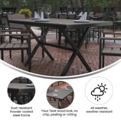 Flash Furniture Finch Commercial Grade X-Frame Outdoor Dining Table 59" X 35.5" With Faux Teak Poly Slats And Metal Frame -Furniture GUEST a8f5b7b9 ec9d 45c2 aa62 b750d647803f