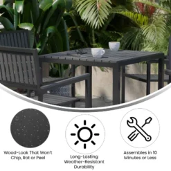 Flash Furniture Harris 5 Piece Commercial Indoor/Outdoor Table And Chairs With Black Poly Resin Slatted Backs And Seats -Furniture GUEST aac46633 9fb3 4b28 92c8 1551ef9f7bc2