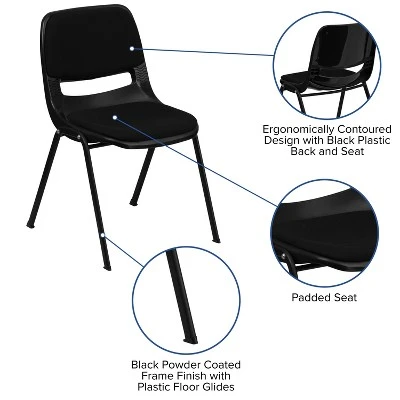 Flash Furniture HERCULES Series 880 Lb. Capacity Black Padded Ergonomic Shell Stack Chair With Black Frame 2 Flash Furniture HERCULES Series 880 Lb. Capacity Black Padded Ergonomic Shell Stack Chair With Black Frame - Image 2