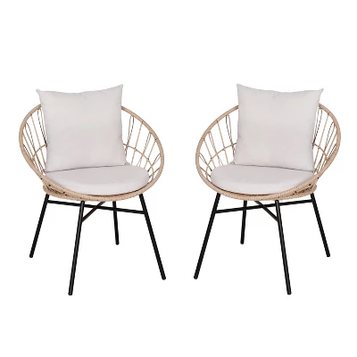 Flash Furniture Devon Set Of 2 Indoor/Outdoor Modern Papasan Style Rattan Rope Patio Chairs, PE Rattan With Cushions 10 Flash Furniture Devon Set Of 2 Indoor/Outdoor Modern Papasan Style Rattan Rope Patio Chairs, PE Rattan With Cushions - Image 10