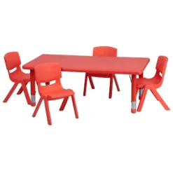 Flash Furniture 24"W X 48"L Rectangular Plastic Height Adjustable Activity Table Set With 4 Chairs -Furniture GUEST abf61390 e84b 47a8 a90e e0512615f34c