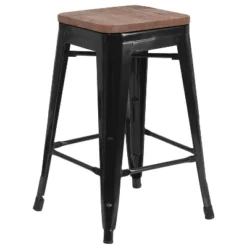 Flash Furniture 24" High Backless Metal Counter Height Stool With Square Wood Seat -Furniture GUEST ac83441a b9db 4df0 9e37 01dfead8b4ee