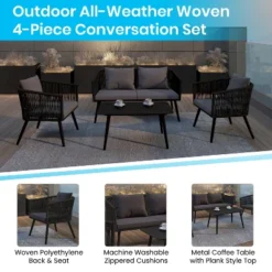 Flash Furniture Kierra Black All-Weather 4-Piece Woven Conversation Set With Gray Zippered Removable Cushions & Metal Coffee Table 22 Flash Furniture Kierra Black All-Weather 4-Piece Woven Conversation Set With Gray Zippered Removable Cushions & Metal Coffee Table -Furniture GUEST ac9e041b f645 4bc7 b90d a44f805b6b4e