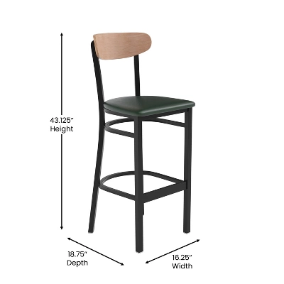 Flash Furniture Wright Set Of 2 Commercial Grade Barstools With 500 LB. Capacity Steel Frame, Solid Wood Seat, And Boomerang Back 6 Flash Furniture Wright Set Of 2 Commercial Grade Barstools With 500 LB. Capacity Steel Frame, Solid Wood Seat, And Boomerang Back - Image 6