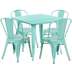 Flash Furniture Commercial Grade 31.5" Square Metal Indoor-Outdoor Table Set With 4 Stack Chairs -Furniture GUEST ae37cdaf 4a4c 4a63 a3cf d1702d39ce78