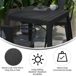 Flash Furniture Helvey 31.5" Square Commercial Grade Indoor/Outdoor Black Steel Patio Dining Table For 4 With Black Poly Resin Slatted Top -Furniture GUEST ae95efa3 ef02 4cf2 94db 76e57a4f61a0
