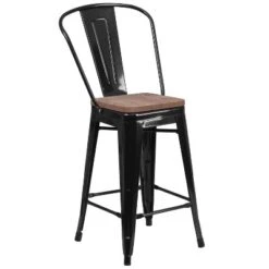 Flash Furniture 24" High Metal Counter Height Stool With Back And Wood Seat -Furniture GUEST aedb6e05 9bbb 4480 9bde b0e95de1fc15